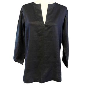NWT Chaps Navy Blue 100% Linen V Neck Tunic Top Size Small